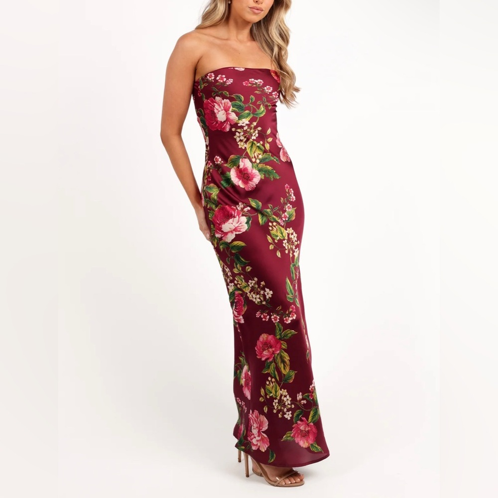 Petal & Pup- Bryden Maxi Dress Floral Strapless Burgundy Dress - Size S